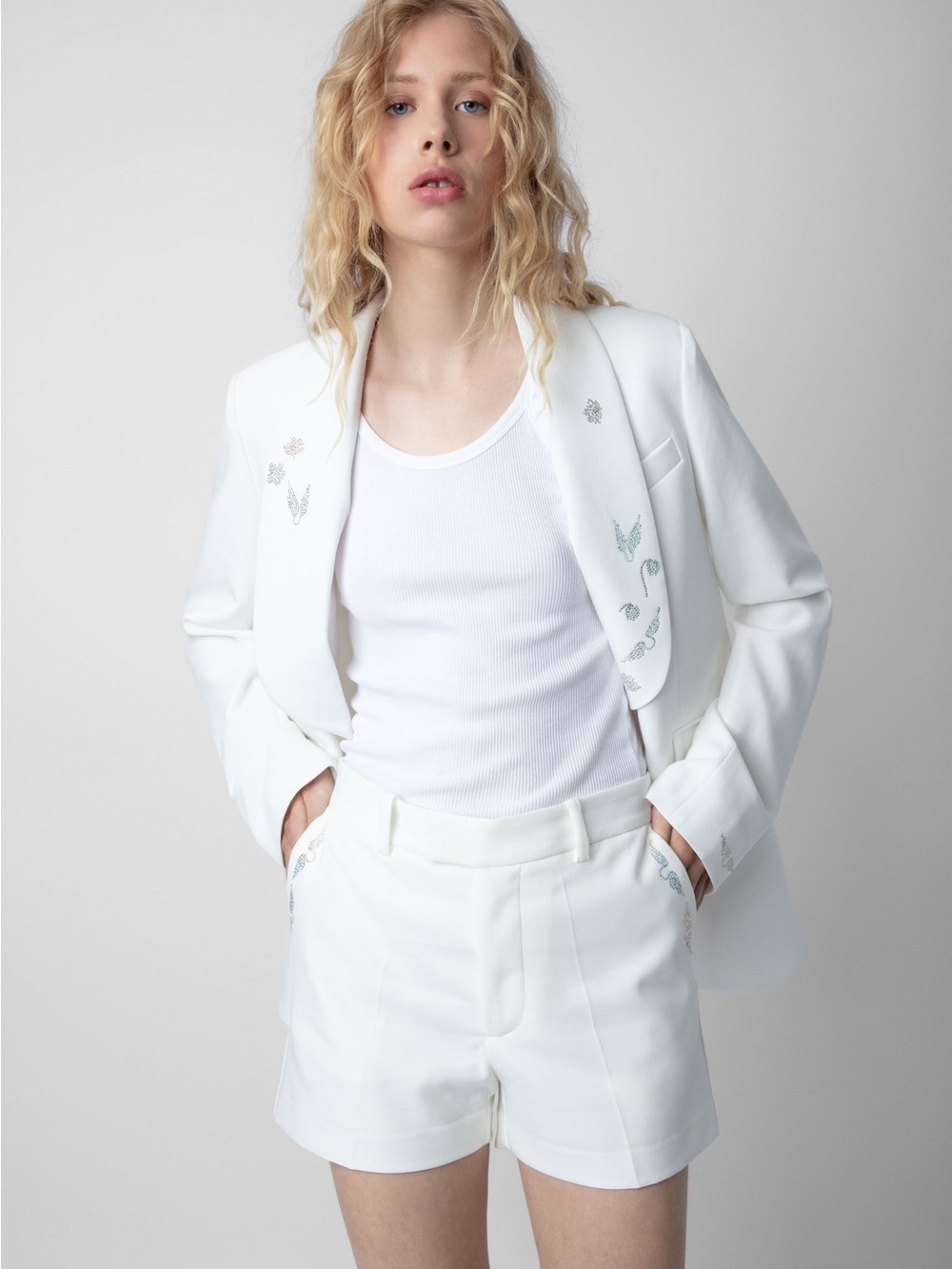 Zaria & Voltaire rhinestone-embroidered shorts